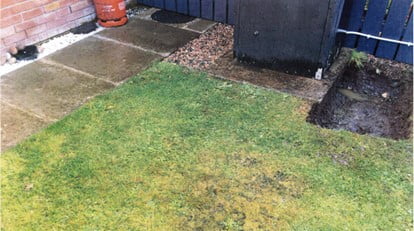 A heating oil tank has leaked oil onto a garden. Call PCLA if you suspect an oil leak in your garden or property.