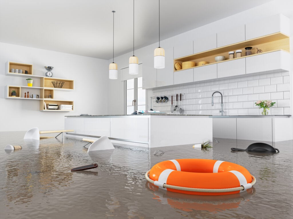 Lifebuoy floating on kitchen