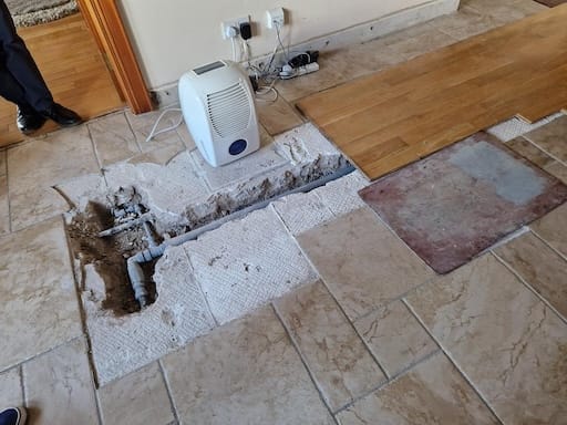 Leaking pipe found by plumber in a kitchen